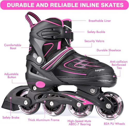 Miniatura 3 de Patines en línea ajustables, patines en línea para exterior con ruedas completamente iluminadas para niños y adultos, mujeres, niñas y niños C-rosa