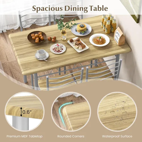 Miniatura 3 de COSTWAY Juego de 4 sillas de mesa de cocina, 5 piezas rectangulares de metal con almohadilla antideslizante, diseño que ahorra espacio, juego Nogal