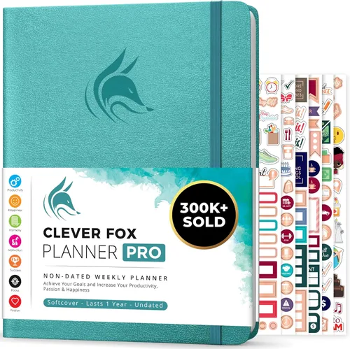 Clever Fox Agenda profesional semanal y mensual para aumentar la productividad, planificar y lograr tus metas, organizador, diario de gratitud, 1