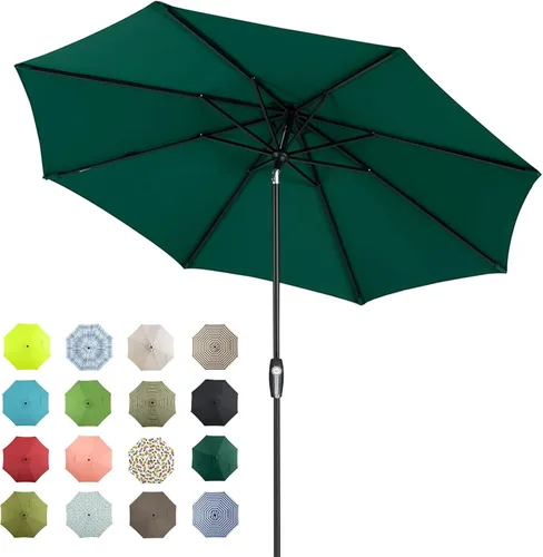 Tempera Patio Market Outdoor Table Umbrella with Auto Tilt and Crank, Large Sun Umbrella with Sturdy Pole & Fade Resistant Canopy, Easy to Set Verde