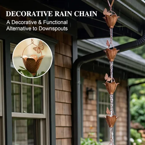 Miniatura 2 de Topadorn Cadena de lluvia de metal para decoración de 8.7 pies, canal de cadena de metal de 105 pulgadas para aleros de casa, jardín y hogar