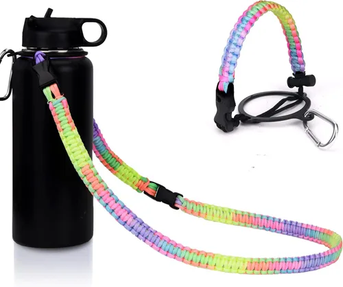 Miniatura 8 de Mango de cuerda de paracaídas con correa de hombro para correa de botella Hydro Flask Rosa y amarillo