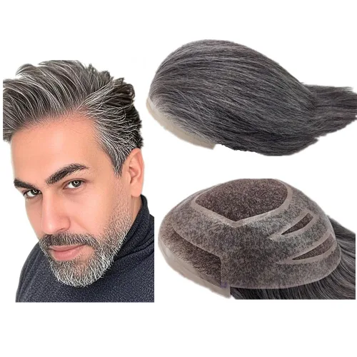 Miniatura 7 de N.L.W.- Peluquín para hombres, piezas de pelo para hombre Sistema europeo de reemplazo de cabello humano virgen para hombres, pieza de cabello