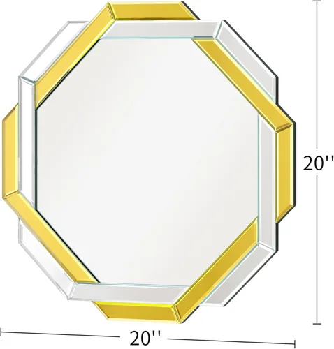 Miniatura 2 de Espejo de baño dorado de 20 x 20 pulgadas, espejo de pared helicoide decorativo, con borde biselado hexagonal sin marco para pared, baño, tocador