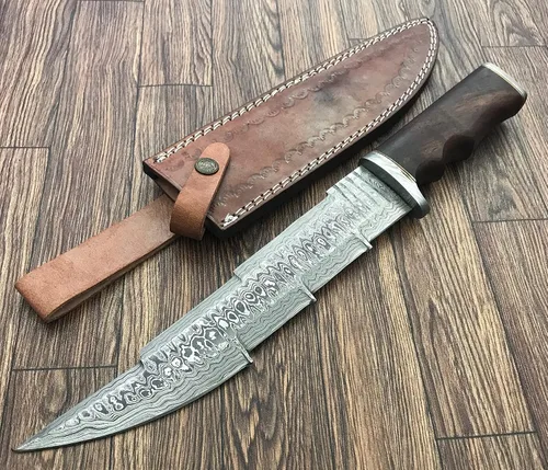 Miniatura 3 de RG-22 Cuchillo de caza hecho a mano de acero de Damasco de 13.5 pulgadas - Mango de madera exótica Marindi
