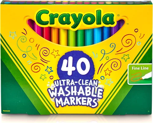 Crayola Marcadores Lavables de Línea Fina Ultra Limpios (40 unidades), Marcadores de Colores para Niños, Punta Fina, Suministros de Arte para Libros