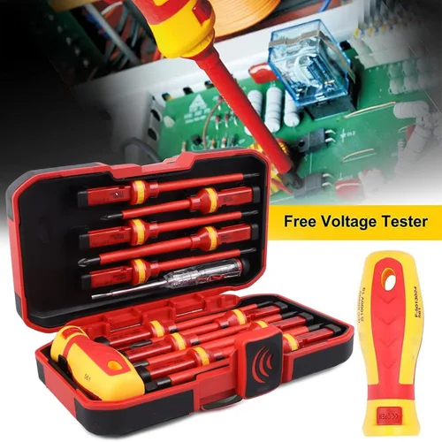 Miniatura 2 de Juego de destornilladores aislados, 1000 V profesional aislado electricista con cuchillas intercambiables, 13 piezas de destornillador magnético