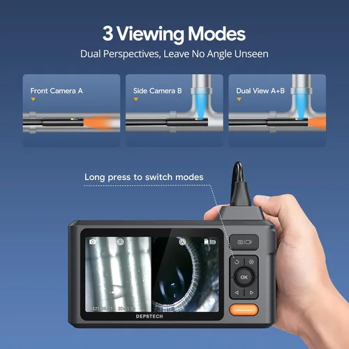 Miniatura 2 de Cámara de Inspección de Alcantarillado de 50FT, DEPSTECH Endoscopio de Doble Lente 1080P con Luces, Herramienta Boroscopio con Pantalla IPS de 5