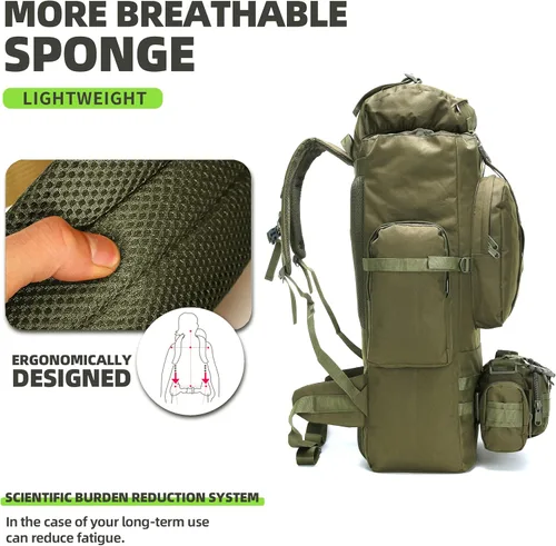 Miniatura 8 de Mochila de senderismo para acampar de 100L, mochila táctica militar Molle, mochila de senderismo ligera impermeable, Verde militar, Grande