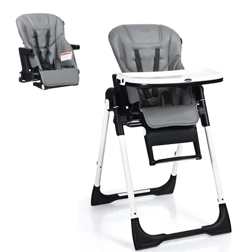 Miniatura 10 de INFANS Silla alta para bebés y niños pequeños, silla alta plegable con respaldo ajustable múltiple, reposapiés y altura del asiento, bandeja Negro