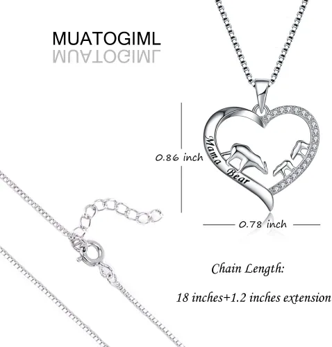 Miniatura 2 de Regalo para el día de la madre, plata de ley 925, collar con colgante de corazón de amor, mamá, oso, panda, elefante, perezoso, animales, collares