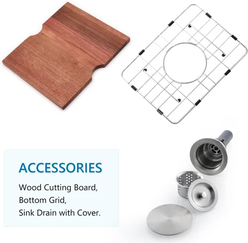 Miniatura 6 de Fregadero de cocina desplegable de 15 x 15 pulgadas, fregadero de cocina de acero inoxidable calibre 16, fregadero compacto de montaje superior