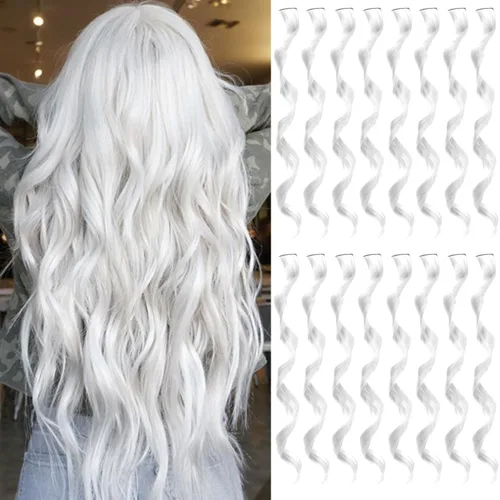 Miniatura 16 de 16 extensiones de cabello sintético rizado y ondulado con clip, para niñas y mujeres, coloridos resaltados para fiestas, cosplay, festival, regalo