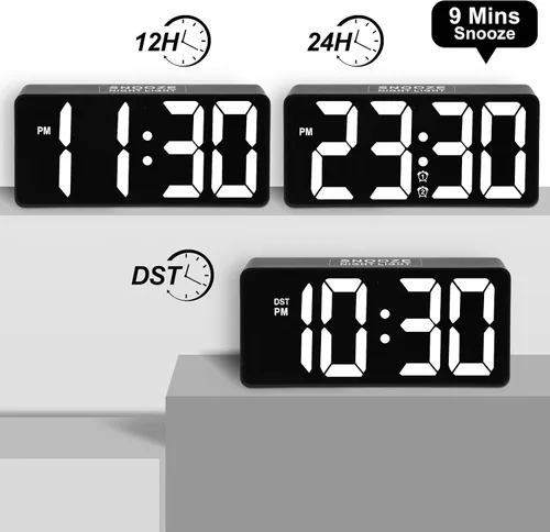 Miniatura 6 de PPLEE Reloj Despertador para Dormitorio con Luz Nocturna y Dígitos Grandes - Reloj Digital de 7 pulgadas con Alarmas Duales y Puertos de Cargador