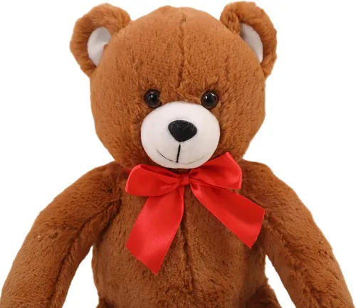 Miniatura 5 de Plushland Oso esponjoso marrón sentado de 15 pulgadas con lazo, oso de peluche suave para niños y adultos, regalo de animales de peluche para todas