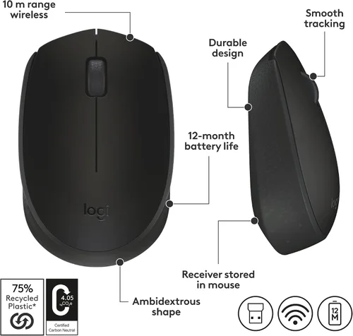 Miniatura 7 de Logitech M170 ratón inalámbrico para PC, Mac, portátil, 2.4 GHz con receptor USB Mini, seguimiento óptico, vida útil de la batería de 12 meses
