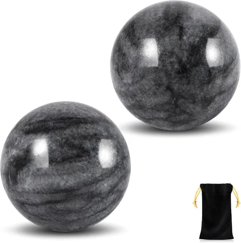 Miniatura 11 de Learay 2 bolas de obsidiana negra Baoding, bolas de masaje de ejercicio de salud chinas con bolsa de transporte para aliviar el estrés, bolas
