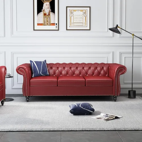 Miniatura 35 de ORRD - Sofá Chesterfield de Terciopelo, Sofá Moderno de Terciopelo con 3 Asientos con Brazos Enrollados y Clavos para Sala de Estar, Dormitorio