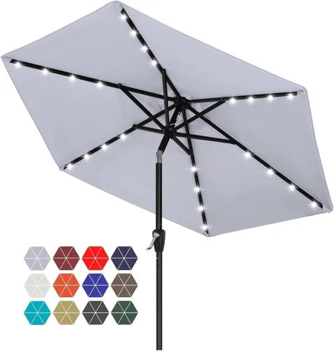 Miniatura 55 de ABCCANOPY Sombrillas solares duraderas para patio con 32 luces LED de 7.5 pies (beige claro)