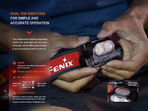 Miniatura 5 de Fenix HM65R-T V2.0 - Linterna frontal para correr, luz blanca de 1600 lúmenes y haz doble blanco cálido, recargable USB-C, ligero y largo tiempo