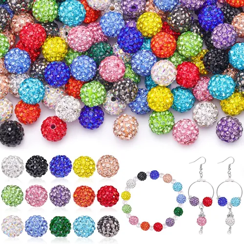 Miniatura 26 de 100 cuentas de diamantes de imitación de 0.394 pulgadas para la fabricación de joyas, 10 cuentas redondas brillantes de discoteca de Shamballa
