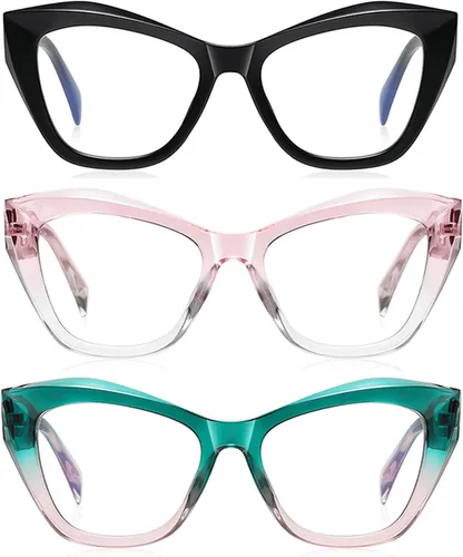 Miniatura 2 de Paquete de 3 lentes de lectura estilo Oprah de gran tamaño para mujeres y hombres, bisagras de resorte con bloqueo de luz azul, lectores