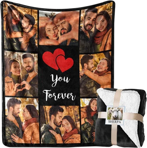 Miniatura 27 de Manta personalizada con imagen, manta de forro polar Sherpa personalizada, manta gruesa y cálida de felpa, personalizada para pareja, novia, novio
