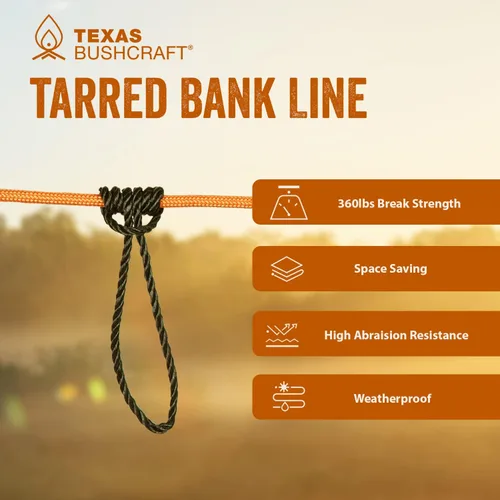Miniatura 4 de Texas Bushcraft Tarred Bank Line Twine - #36 Cuerda de nailon negro para pesca, camping y supervivencia al aire libre – Cordón resistente