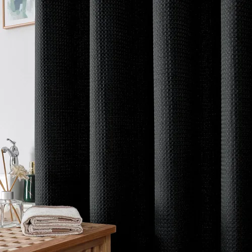 Miniatura 7 de OWENIE Cortina de Ducha Negra, Pequeña para Cabina con Tejido de Gofre Tela Pesada, Cortinas de Ducha para Baño de Tamaño Estrecho, Impermeable