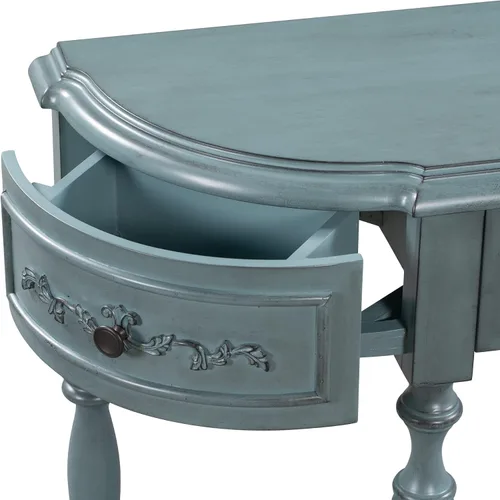 Miniatura 6 de P PURLOVE Consola curvada circular retro para sofá, mesa de entrada con 4 cajones y estante inferior para entrada, pasillo, mesa de estilo antiguo