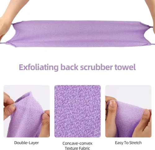 Miniatura 4 de 2 piezas exfoliante de espalda con asas, toalla para ducha, exfoliante de espalda de nailon, para hombres y mujeres (morado)