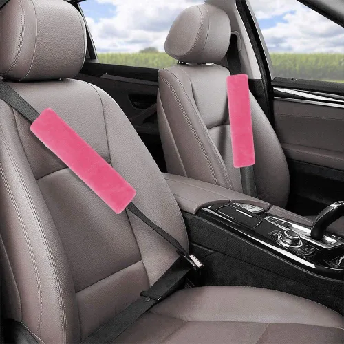Miniatura 3 de 2 piezas de almohadillas de hombro para cinturón de seguridad de auto, de felpa suave, protectoras, para conducir cómodamente (Rosa)