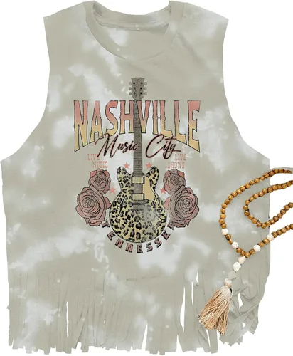 Nashville - Camiseta sin mangas para mujer, diseño de festival de música country, estampado gráfico, sin mangas, Nash Music