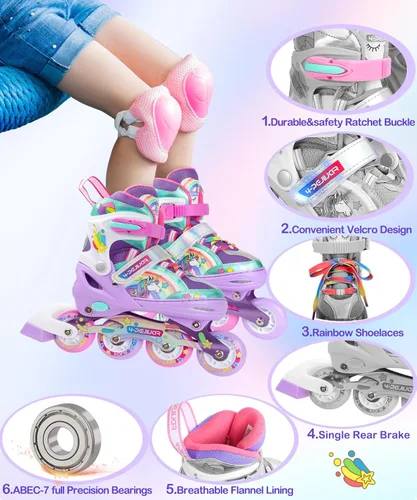 Miniatura 3 de Patines en línea de unicornio arcoíris para niñas, adolescentes y mujeres, patines 4-Pejiijar para niñas de 6 a 8 a 12 años con ruedas luminosas