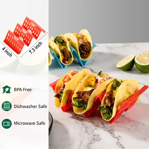 Miniatura 6 de Juego de 12 soportes para tacos, juego de servicio de barra de tacos para una fiesta, bandejas grandes para tacos, soporte para tacos duros