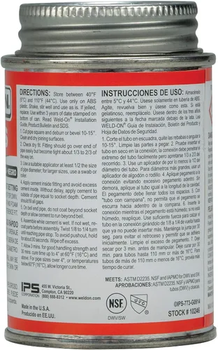 Miniatura 2 de Weld-On 10246 773 - Cemento solvente ABS de cuerpo medio de alta resistencia, ajuste rápido y bajo contenido de compuestos orgánicos volátiles