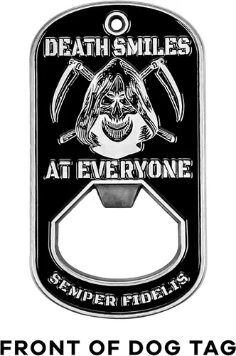Miniatura 2 de Military Gift Shop One USMC Death Smiles at Everyone – Marines Smile Back - Abridor de botellas de identificación para perro – Abrebotellas