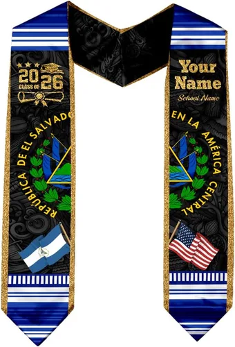 Miniatura 6 de IZI POD Banda de graduación personalizada de la bandera estadounidense de los salvadoreños, banda de graduación de salvadoreños, estola