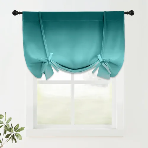 Miniatura 191 de COSVIYA Cortinas 100% Opacas Azul Degradado con Lazos Ajustables para Cocina Aislamiento Térmico Oscurecimiento de Habitación Cenefa con Bolsillo