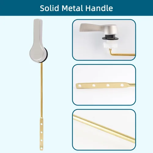 Miniatura 3 de Hygie Rinse Manija de inodoro de metal con palanca de descarga de repuesto, manija universal de inodoro de montaje frontal con cadenas de solapa
