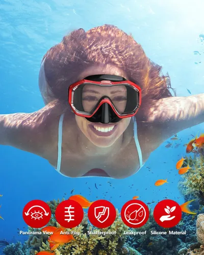 Miniatura 5 de WSTOO Adults Swim Goggles with Nose Cover to Prevent Water Inhaling, Anti-Fog Swimming Mask for Youth Men Women Negro+negro rojo