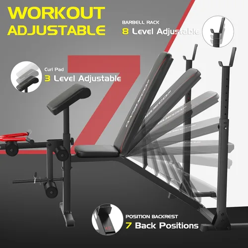 Miniatura 2 de OPPSDECOR 900LBS Weight Bench Set with Squat Rack Preacher Curl Weight Bench with Leg Extension Bench Press Set Workout Bench for Home Gym Full Body