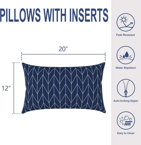 Miniatura 445 de Juego de 2 almohadas para exteriores de 16 x 16 pulgadas, repelentes al agua con interiores, para muebles de patio, hogar, jardín, geometría bohemia