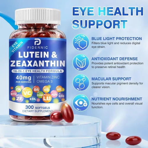 Miniatura 3 de Suplemento de luteína y zeaxantina AREDS 2 Plus+, vitaminas para los ojos, 40 mg de luteína y 8 mg de zeaxantina con vitaminas C, E, zinc, omega-3