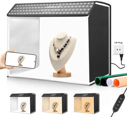 Miniatura 14 de PULUZ Mini caja de luz de estudio fotográfico de 10 x 10 pulgadas, kit de carpa de luz de fotografía plegable portátil con CRI >95 104 piezas de luz