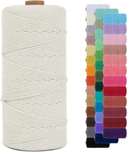 Cuerda de macramé de 0.079 in para 219 yardas, cuerda de algodón natural para manualidades, hilo de cuerda de macramé de colores para colgar en la