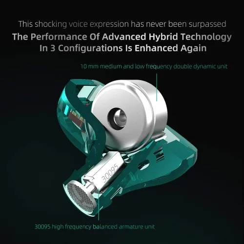 Miniatura 2 de KZ ZST X Monitores intrauditivos, auriculares ZSTX híbridos dinámicos con doble controlador mejorado, auriculares HiFi estéreo IEM con cable Cian