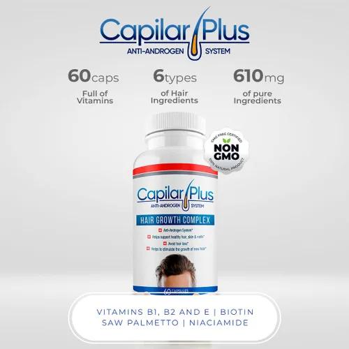 Miniatura 5 de Capilar Plus con sistema anti-andrógeno Suplemento para el crecimiento del cabello Tratamiento de pérdida de cabello Piel, cabello y uñas
