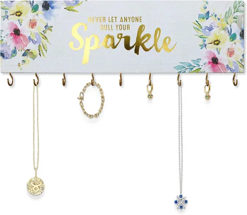 Miniatura 4 de SANY DAYO HOME Organizador de joyas montado en la pared, moderno soporte de madera con 9 ganchos de metal para collares, anillos, aretes, pulseras