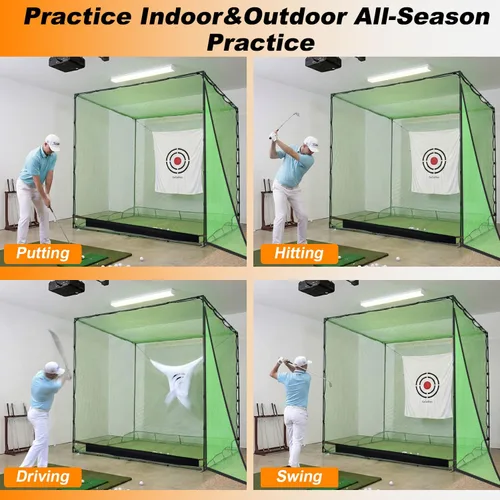 Miniatura 7 de Gagalileo Golf Driving Cage Net: Heavy Duty 1 in Steel Frame - Noise Reduction Target for Backyard Garage Indoor Simulator - 7x7x7 FT High Density